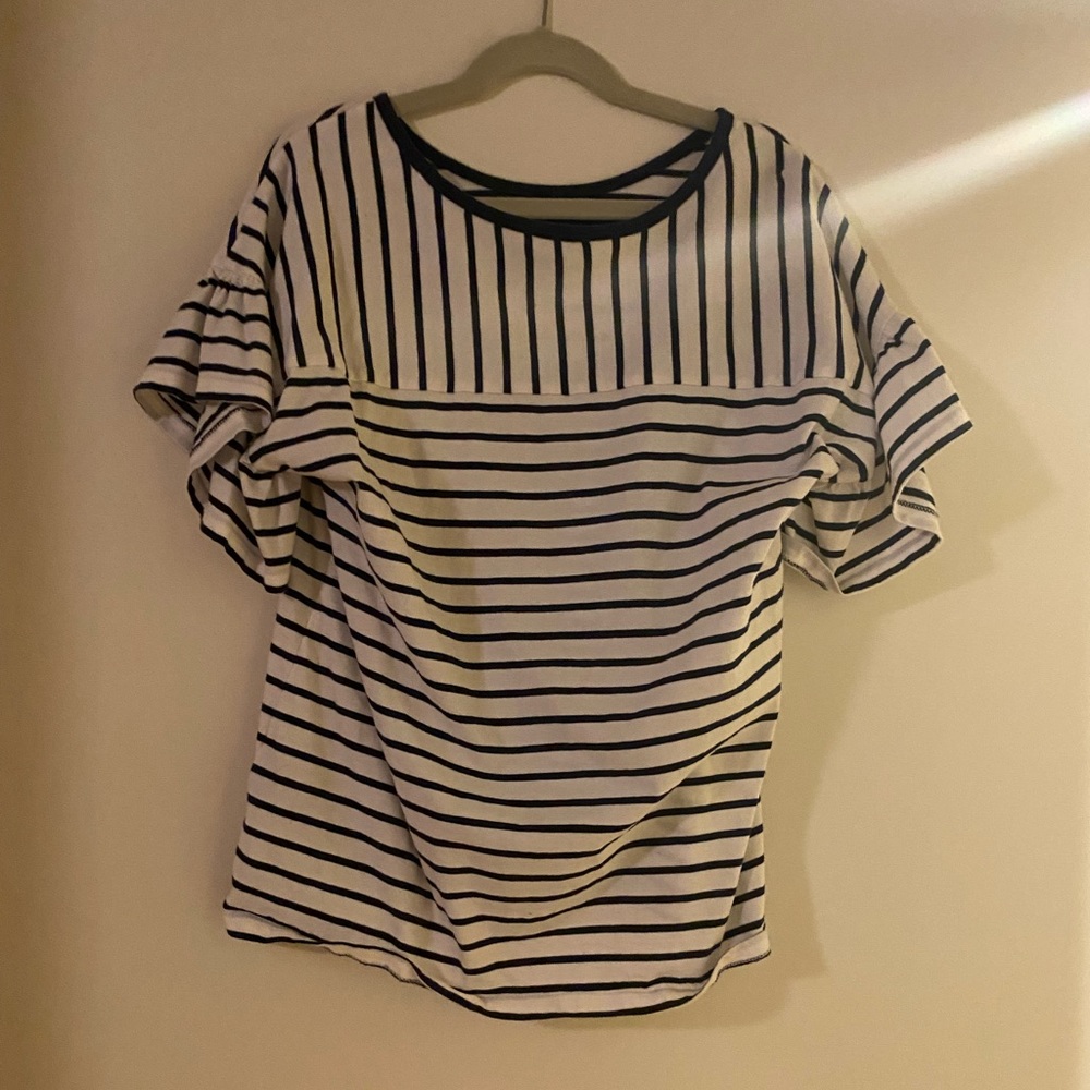 tommy hilfiger blue and white striped shirt. gently used. great condition.